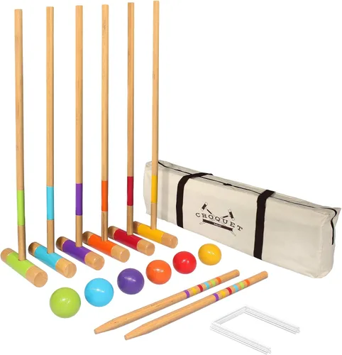 Vista 6 de GoSports - Juego de croquet para seis jugadores para adultos y niños, diseño moderno de madera, elige Deluxe (35 pulgadas) o estándar (28 pulgadas)