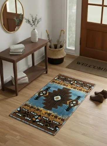 Vista 59 de YHSF South West - alfombra estilo nativo americano del suroeste C318 - fácil de limpiar, gruesa, suave, duradera, alfombra inspirada en tribus