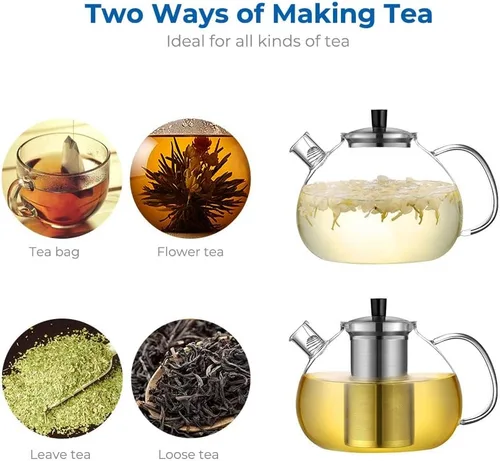 Vista 5 de Tetera de vidrio grande XL de 67 onzas con infusor apta para estufa, teteras para vaso de té suelto, tetera de vidrio para estufa, tetera