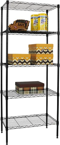 Vista 2 de estante de 5 niveles, 14 x 24 x 60 pulgadas, Acero, Negro