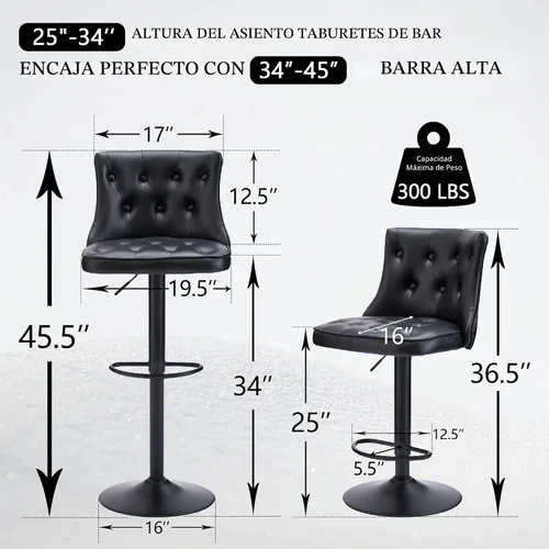 Vista 3 de FIRAVOE Juego de 2 taburetes giratorios de cocina, altura ajustable de 25 a