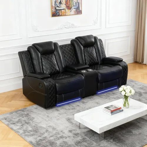 Vista 15 de Juegos de muebles de sala de estar, sofá modular reclinable eléctrico con luces LED, juego de sofá de cuero, sofá reclinable para sala de estar