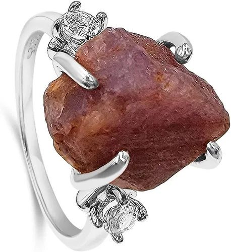 Vista 5 de Anillo de cristal crudo real con piedra natal, plata de ley, oro blanco, regalo de joyería para ella, regalo de Navidad, Día de la Madre