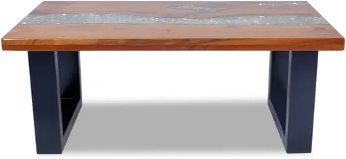 Vista 6 de Festnight Mesa auxiliar rectangular de madera de teca de resina hecha a mano para sala de estar, decoración del hogar, muebles, 39.4 x 19.7 x 15.7