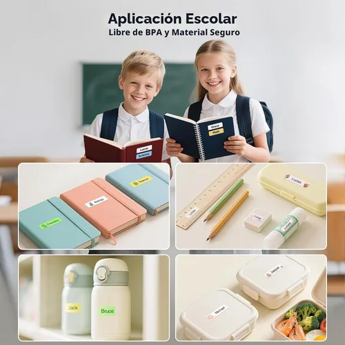 Vista 7 de SUPVAN E10 y E11 Cinta para Fabricante de Etiquetas, 15 mm × 6 m Cinta de etiquetas térmicas laminadas continuas genuinas, resistentes al agua y al