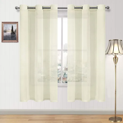 Vista 70 de DWCN Cortinas traslúcidas color verde frijol para sala de estar y dormitorio - Cortinas voile con aspecto de lino sintético con ojales en la parte