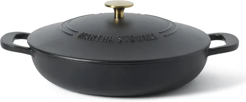 Vista 14 de Martha Stewart Gatwick Enameled Cast Iron Braiser with Lid, 3.5-Quart Braiser Pan for Stovetop & Oven, Cast Iron Braising Pan, Blue
