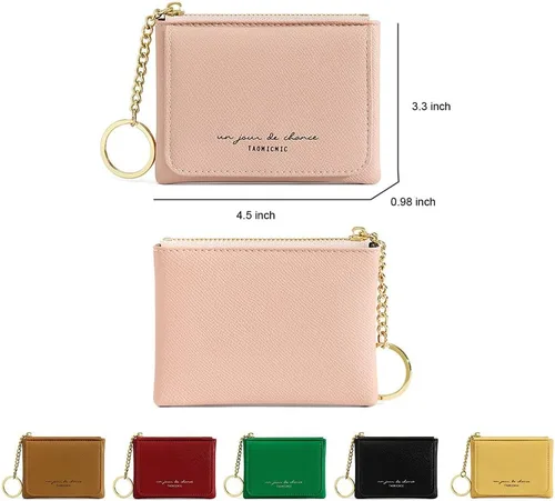 Vista 5 de Monedero mini estuche para mujer, billetera con bolsillo con cremallera y tarjetero frontal, organizador de moda delgada, Rojo -, Estilo mini