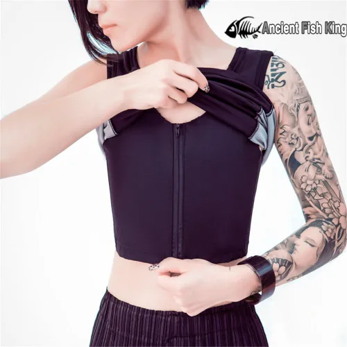 Vista 4 de BaronHong Conjunto de traje de baño de secado rápido con cremallera y pantalones de natación para mujer