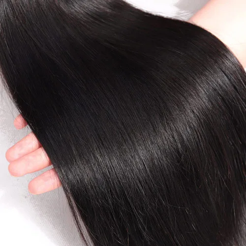Vista 4 de Subella 3 manojos de cabello humano brasileño lacio, grado 10A, virgen, sin procesar, color negro natural (8, 10, 12 pulgadas)