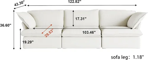 Vista 5 de Sofá modular modular de 122.82 pulgadas con cojín grueso, sofá minimalista de 3 plazas, sofá convertible de asiento profundo para sala de estar
