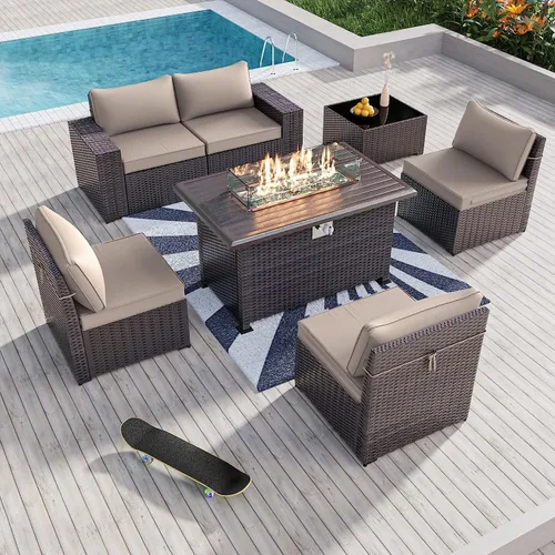 Vista 52 de Kullavik - Juego de muebles para exterior de 6 piezas con sofá modular de ratán de polietileno, color negro