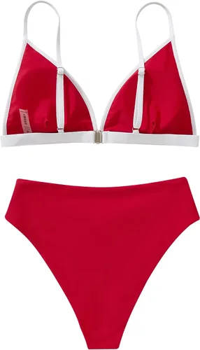 Vista 4 de SUUKSESS Conjunto de bikini triangular de corte alto para mujer, traje de baño sexy de cintura alta de 2 piezas