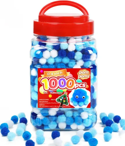 Vista 17 de IOOLEEM Pompones multicolores, 1000 bolas de pompón mullido de 0.39 pulgadas, pequeños pompones para proyectos de manualidades, festivales y Arco
