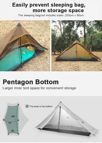 Vista 5 de 3F UL Gear Lanshan PRO Lanshan Tienda de campaña ultraligera Tienda de campaña ultraligera para 3 estaciones para 1 persona o 2 personas, camping