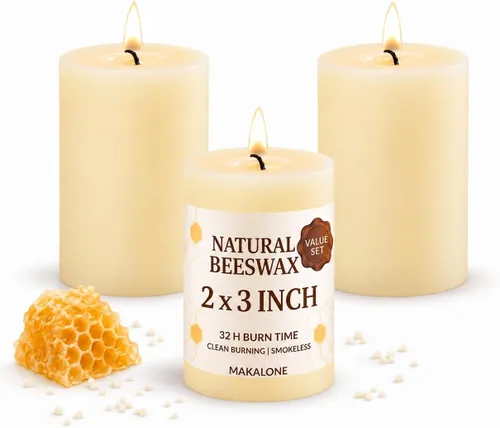 Vista 14 de Velas de pilar de cera de abeja natural, no tóxicas, 2 x 3 pulgadas, paquete de 6, 192 H de combustión larga Amarillo