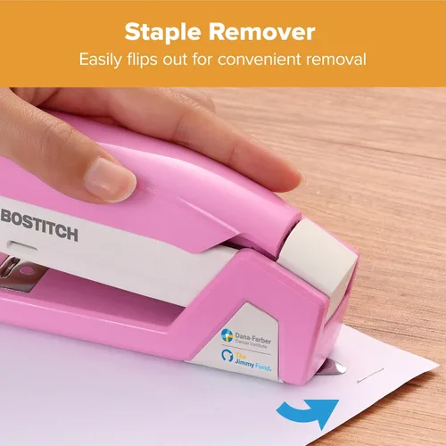 Vista 5 de Bostitch Office InCourage - Engrapadora compacta con resorte, 3 en 1, plástico, media tira, capacidad para 20 hojas, BCA rosa (1588)