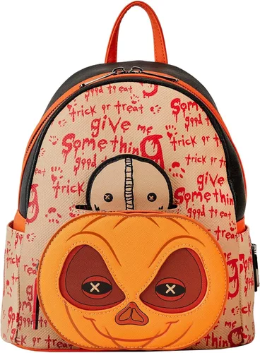Vista 7 de Loungefly Trick 'r Treat Sam Pumpkin Cosplay Mini Mochila Mochilas de Halloween, Beige Bronceado, Classic