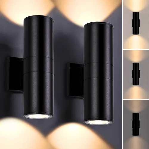 Vista 8 de DAKAFUL 5CCT - Luces de pared regulables para exteriores, paquete de 2 unidades, 3000 K, 5000 K, 6000 K, cilindro LED integrado, luz de aluminio