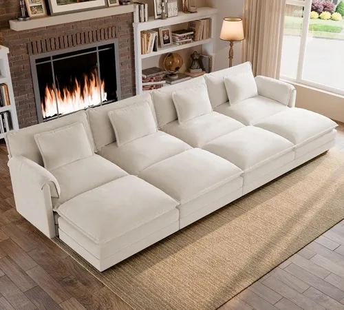 Vista 63 de Sofá modular de gran tamaño de 116 pulgadas, cómodo sofá nube de chenilla, moderno sofá profundo en forma de L de 3 plazas con fundas extraíbles