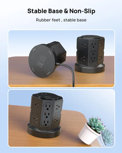 Vista 9 de TROND Tira de alimentación con protector de sobretensiones de torre y USB, 14 tomas ampliamente espaciadas, 2 USB C y 2 USB-A, protección contra