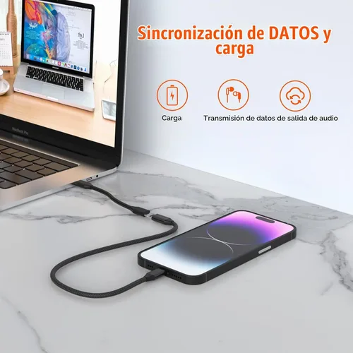Vista 4 de Cable de extensión de cargador para iPhone, [certificado Apple MFi] Cable de nailon trenzado Lightning Extender Dock Cable macho a hembra adaptador