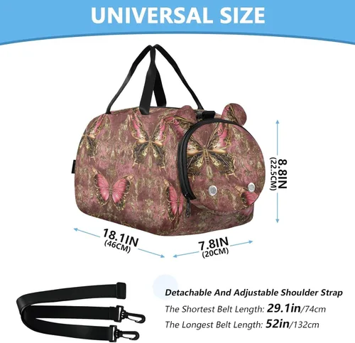 Vista 3 de Peach Gold Vintage Butterfly Gym Duffel Bag with Shoes Compartment Lightweight Kids Overnight Bag for Beach Swim Pool Sports bolso para gym mujer