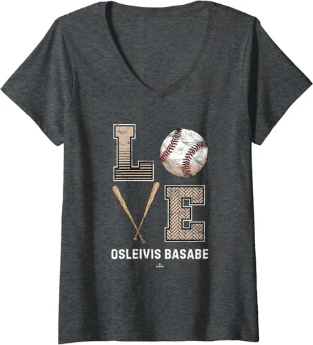 Vista 5 de Womens Baseball Love Osleivis Basabe Prospect Baseball Fan Gear V-Neck T-Shirt