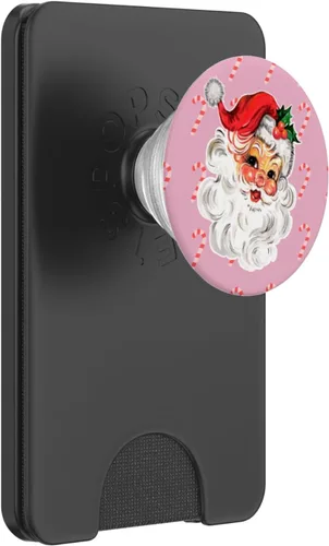 Vista 7 de PopSockets PopGrip estándar de bastón de caramelo de Navidad rosa de Papá Noel