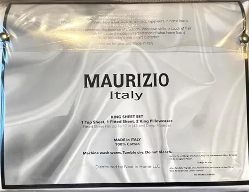 Vista 2 de Maurizio Italy - Juego de sábanas de 4 piezas, 100% algodón, color blanco brillante, con ondas bordadas elevadas cerca del dobladillo