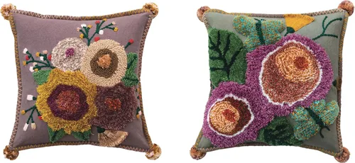 Vista 3 de Creative Co-Op Juego de 2 almohadas bordadas de algodón, multicolor, juego de 2