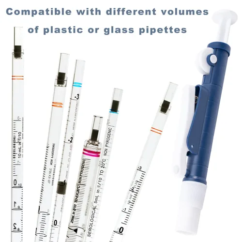 Vista 5 de ONiLAB Bombas de pipeta, bomba de pipeta científica de 2 ml, azul, para pipetas desechables de plástico y vidrio..