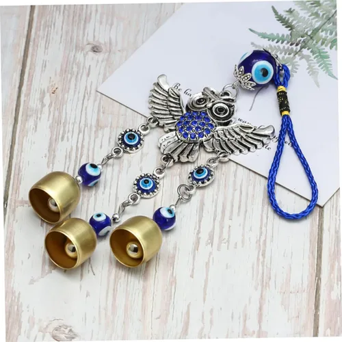 Vista 7 de DOITOOL 1 colgante de búho azul para el hogar, buena suerte, adorno colgante de ojo malvado búho decoraciones para salas de casa mal de ojo colgante