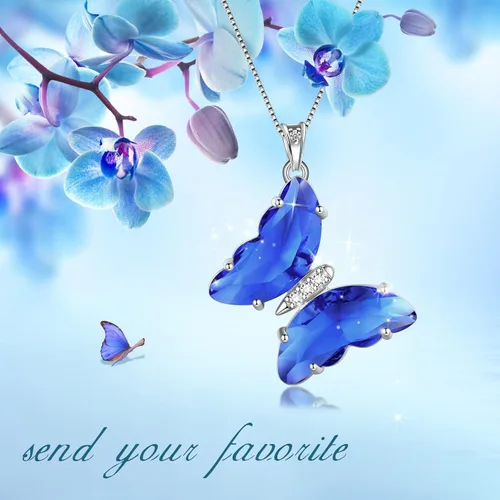 Vista 5 de Collar de corazón de mariposa para mujer, plata de ley 925, dije de piedra natal de animales, joyería de cumpleaños de boda