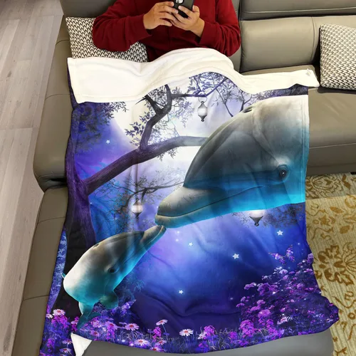 Vista 4 de SXCHEN Manta Late Night Forest Blue Whale 2 delfines de 59.8 x 79.5 in