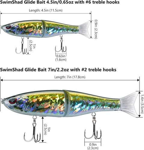 Vista 2 de Señuelos Bassdash SwimShad Glide articulados Swimbait Lubina Cachorro Salmón Trucha Almizclado Señuelo de Pesca