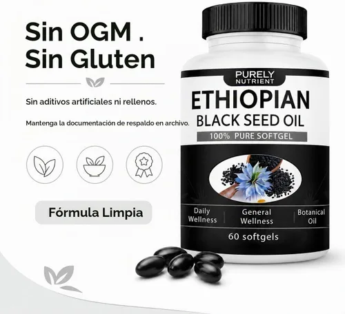 Vista 5 de Aceite de semilla negra etíope puramente nutritiva, sin OMG, sin gluten, 60