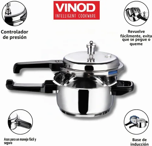 Vista 4 de Vinod V-2L Olla a presión de acero inoxidable con fondo sándwich, 2 litros, plateado, mediano