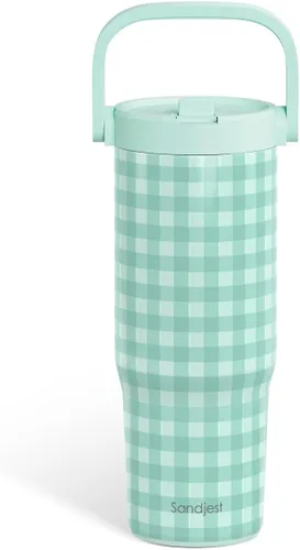 Vista 18 de SANDJEST Besties - Vaso de acero inoxidable con tapa para pajita de 30 onzas con asa de transporte para mujeres, niñas, mejores amigas, taza de café