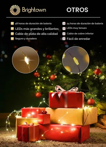 Vista 6 de Brightown - Paquete de 12 luces LED de hadas multicolor con pilas, resistentes al agua, cable plateado de 7 pies, 20 luces LED de luciérnagas