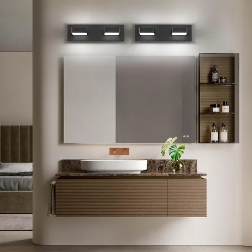 Vista 6 de Lámparas LED modernas de 2 luces LED para tocador de baño (15.5 pulgadas, blanco frío 6000 K), accesorios de iluminación de pared de baño