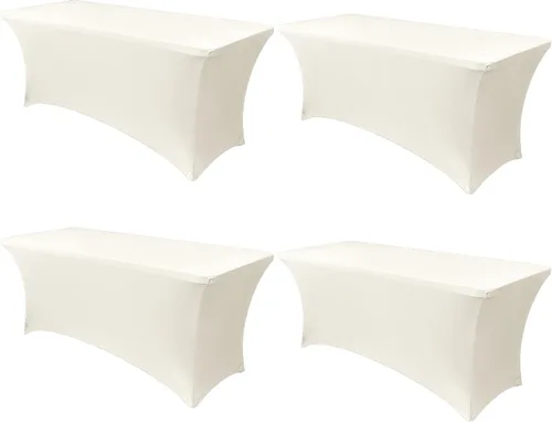 Vista 91 de Obstal Funda de mesa de elastano elástica de 4 pies para mesas plegables estándar, paquete de 2 manteles rectangulares universales ajustables
