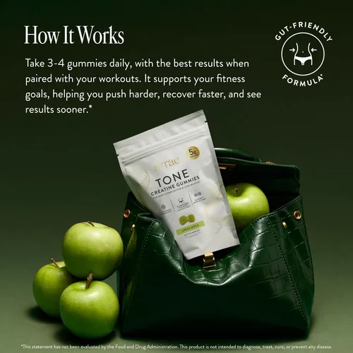 Vista 2 de Gomitas de creatina para mujer, músculo y fuerza, manzana verde agria