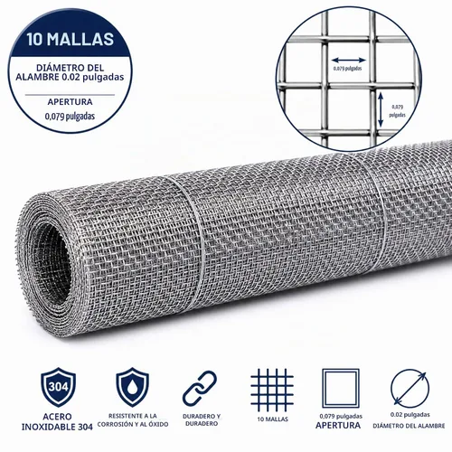 Vista 3 de Malla de alambre de acero inoxidable 304 23,6 pulgadas x 10 pies - 10 malla 1.48 ft m diámetro Hardware paño