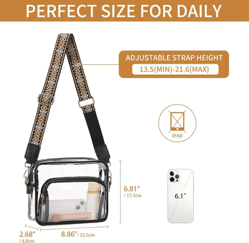 Vista 3 de SENDEFN Bolso transparente para mujer, bolsa transparente aprobada para estadios con bolsillo frontal para conciertos, deportes, festivales
