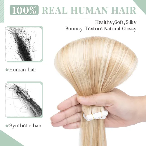 Vista 4 de Rich Choices Extensiones de cabello humano con cinta, 40 unidades, 3.53 oz, 100% Remy, extensiones de cabello humano real, extensiones de cabello