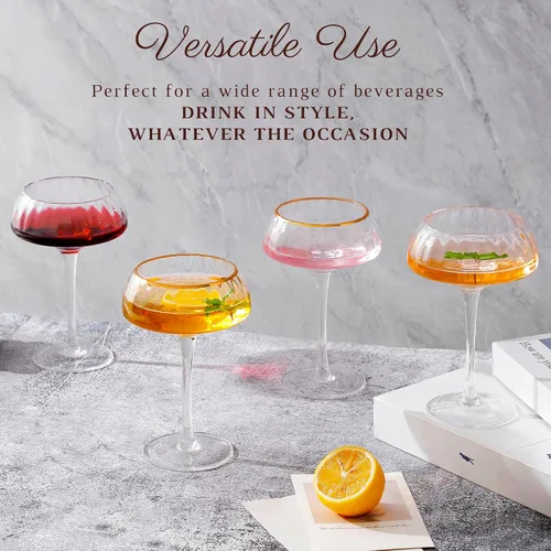 Vista 7 de Lysenn Juego de Copas Coupe de 4 - Copas de Martini Premium Sopladas a Mano - Perfectas para Cóctel y Champán – 8.45 oz, Transparentes Elegant