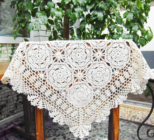 Vista 9 de Hetao Mantel cuadrado de ganchillo 100% algodón hecho a mano, manteles de encaje, color beige, 31 pulgadas