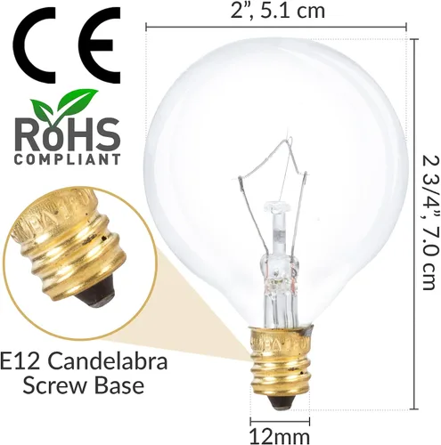 Vista 2 de Simba Lighting Bombilla redonda G16.5 con forma de globo pequeño de 25 W, base de candelabro E12 (paquete de 10) para candelabro, ventilador
