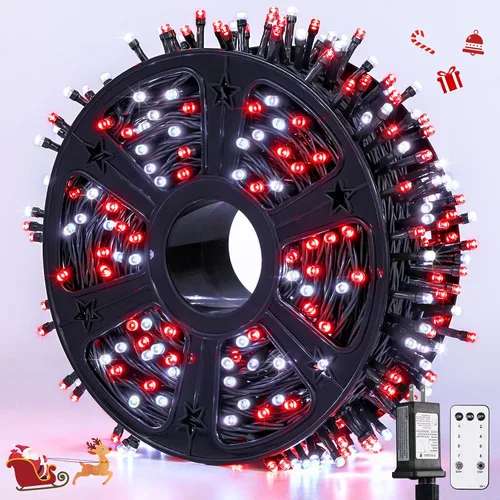 Vista 35 de JMEXSUSS 400 luces LED de Navidad rojas, blancas y verdes, luces de árbol de Navidad de 132 pies con control remoto, tira de luces para interiores